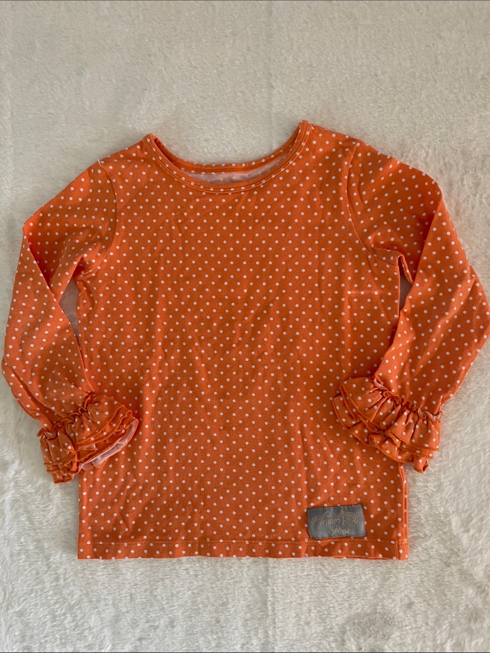 Eleanor Rose Orange Long-Sleeve Polka Dot Top with Ruffle Cuffs